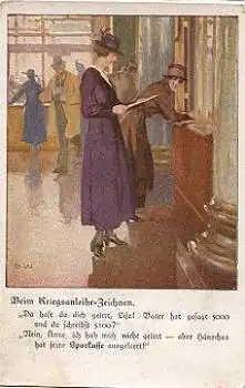 Frauen beim Zeichnen der Kriegsanleihe Künstlerkarte B. W. * ca. 1915