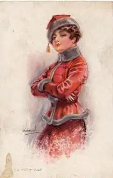 Frau im rotem Kleid, Künstlerkarte Isabol o 1931