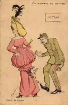 Frau mit Mann und Hasen Humor Künstlerkarte G. Mouton, gebr. ca. 1910