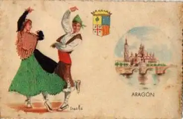 Aragon Iraola Spanien bestickte Karte Trachtenkarte * ca. 1920
