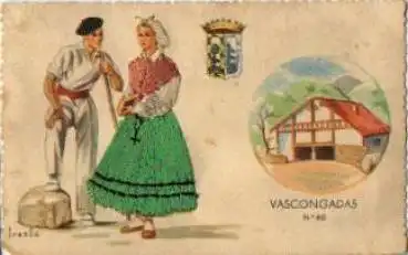 Vascongadas Spanien Trachten bestickte Karte * ca. 1920
