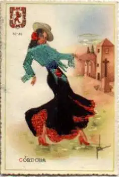 Region Cordoba Spanien Trachten bestickte Karte * ca. 1920