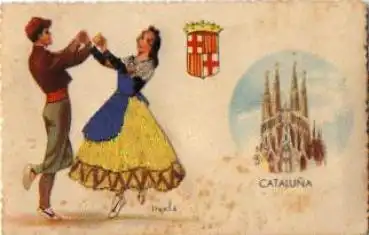 Cataluna Spanien Trachten bestickte Karte * ca. 1920