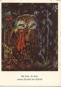 Eule, Abschied, Künstlerkarte, * ca. 1970
