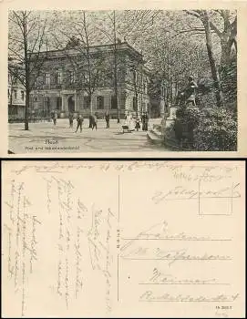 41460 Neuss Postamt  Schwanndenkmal gebr. 1917