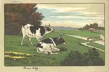 Kühe Steindruck Litho Luise Quesse Kuh o 16.5.1912