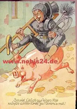 Schornsteinfeger reitet Schwein *ca. 1950