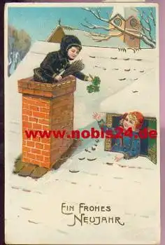 Schornsteinfeger Neujahr Goldschnittkarte o 1.1.1914