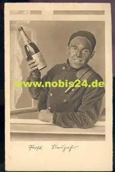 Schornsteinfeger mit Sektflasche Neujahr  *ca. 1920