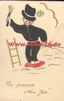 Schornsteinfeger mit Gans, Klappkarte gebr. 1956
