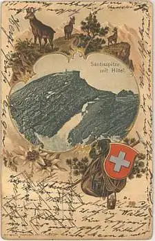 Säntisspitze mit Hotel Farbprägelitho o 13.3.1905