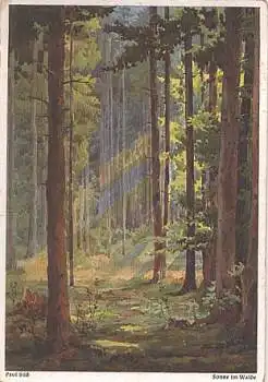 Paul Süß Sonne im Walde Künstlerkarte Landpoststempel Vacha  o ca. 8.7.1940