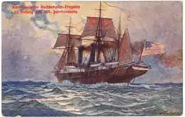 Amerikanische Raddampfer Fregatte Künstlerkarte Alexander Kircher *ca.1900
