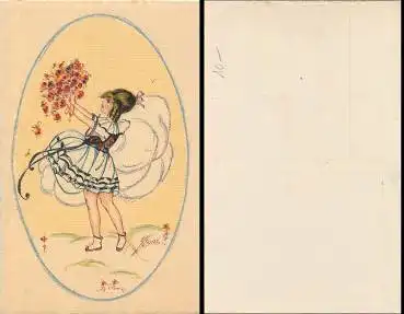 Kind mit Blumen sig. E. Kurt, * ca.1902