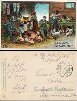 Arthur Thiele Russenwirtschaft Schweine Künstlerkarte Propaganda 1.WK o 8.2.1918