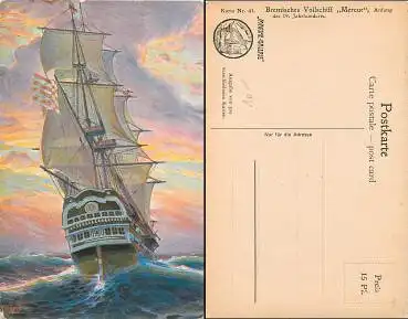 Marine Galerie 41 Vollschiff Mercur Künstlerkarte *ca.1910