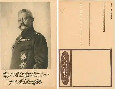 Hindenburg auf Karte der Ludendorff-Spende *ca.1917