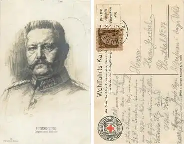 Hindenburg Ostpreussens Befreier Rotes Kreuz Wohlfahrts-Karte des Vaterländischen Frauen Vereins o 13.5.1915 