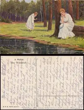 Frauen am Waldteich Künstlerkarte Mailick Alfred Nr.4257/1, o ca.1920