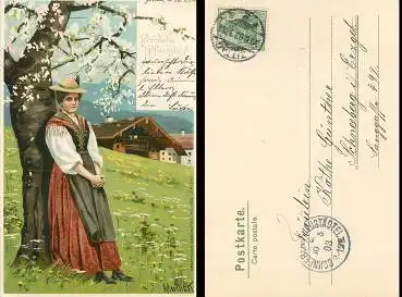 Trachtenmädel Erika Künstlerkarte Mailick, Nr.1058, o 30.5.1903