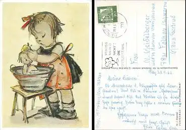 Hummel-Karte Nr.221 Puppenbad o 28.8.1962