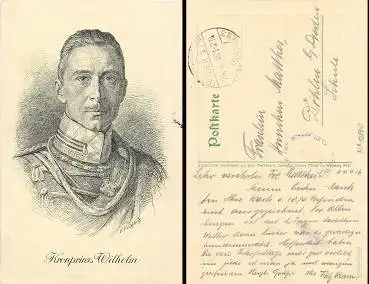 Preussen Kronprinz Wilhelm Federzeichung auf Ak von E. Fröhlich, o 24.4.16