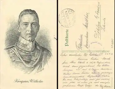Preussen Kronprinz Wilhelm Federzeichung auf Ak von E. Fröhlich, o 24.4.1916