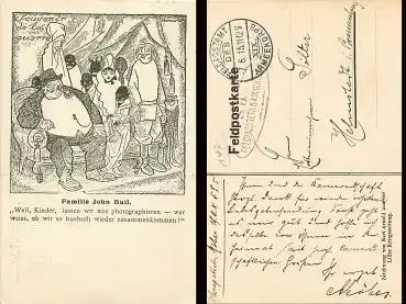 Familie John Bull mit farbigen Menschen Propaganda I.WK (Souvenir da la querre) Feldpoststempel Feldlazareth o 7.6.1915
