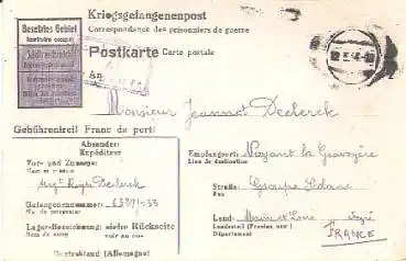 Kriegsgefangenenpost nach Frankreich Zensurstempel 41, o 12.5.1944