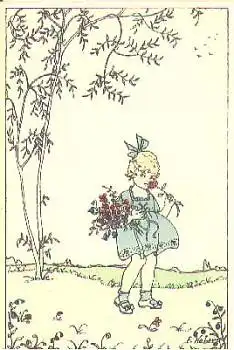 Kind mit Blumen Jugendstil Künstlerkarte E. Heber * ca. 1910