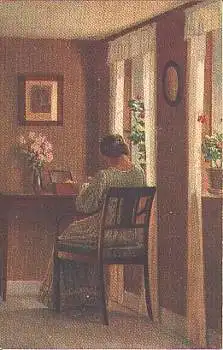Alfred Broge "Trauter Winkel" Frau mit Handarbeit Künstlerkarte * ca. 1910