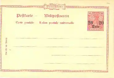 Deutsche Post in der Türkei Ganzsache 10 Reichspost Aufdruck 20 Para,