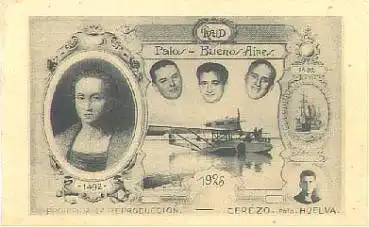 Flugboot Raid Palos - Buenos Aires 1926 seltene Anlaßkarte, *