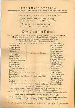 Leipzig Opernhaus Theaterzettel Notausgabe 1943 Mozart die Zauberflöte