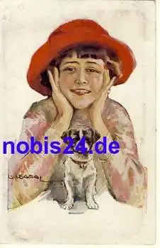 Dame mit Hund Künstlerkarte o 1917