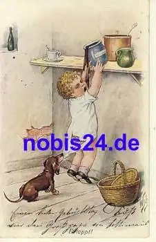 Dackel mit Kind o 1914