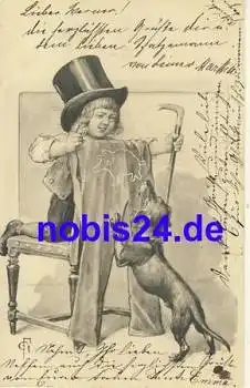 Dackel und Kind und Zylinder o 1903