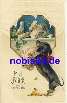 Dackel Geld Neujahr Präge o 1917