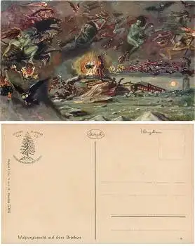 Brocken Walpurgisnacht Hexen und Teufel Künstlerkarte * ca. 1920