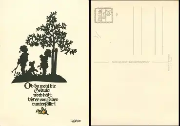 Kinder mit Dackel Plischke Scherenschnitt Karte 729 *1958