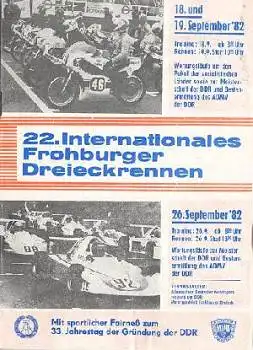 Frohburger Dreieckrennen 22. Internationales  Motorräder Auto 26.9.1982 Programmheft
