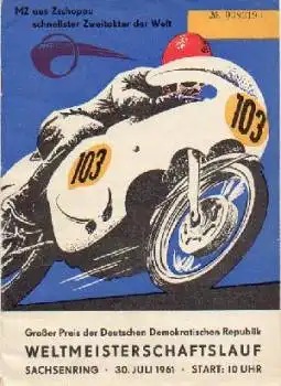 Sachsenring Weltmeisterschaftslauf Großer Preis der DDR Motorräder 30.7.1961 Programmheft