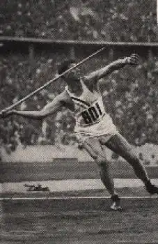 Olympische Spiele 1936 Speerwerfen beim Zehnkampf, Morris Sammelbild, keine AK