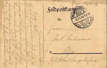 Feldpostkarte Königlich Sächsische Infanterie-Division Nr. 25, o 9.11.1914