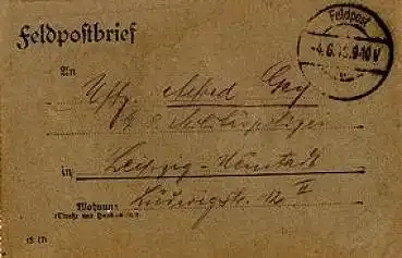 Feldpostbrief, Feldpost-Stempel o. Angabe o 4.6.1918