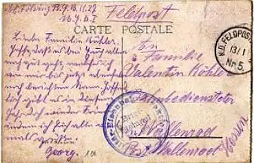 Militär-Eisenbahndirektion Nr. 93 Feldpostkarte 13.1.1915