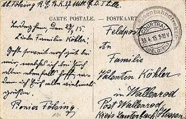 Feldpostkarte Militär Eisenbahndirektion o 30.4.1915
