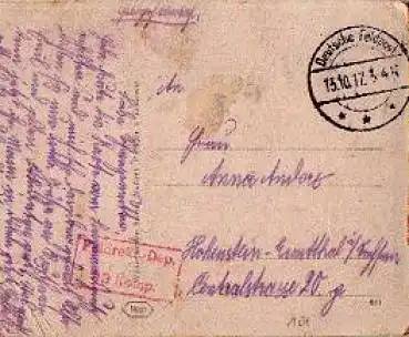 Feldpostkarte Feldrekruten-Depot 3. B. Kompanie o 13.10.1917