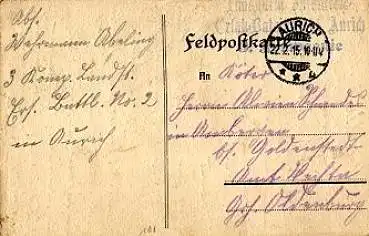 Feldpoststempel Landsturm Infanterie Ersatz-Bataillon II Aurich 3 Kompagnie, o 22.02.15