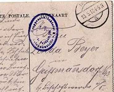 Gruppenschlächterei S. B. Feldpost 286 Kolonnenstelle o 19.5.1917